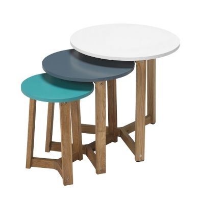 Jasper Funky Coloured Nest Of Tables With Solid Oak Legs