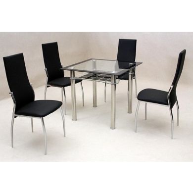Jazo Black Border Glass Dining Set With 4 Black Lazio Chairs