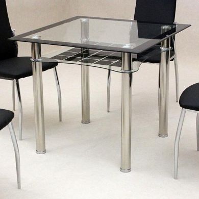 Jazo Clear Glass In Black Borader Dining Table With Chrome Metal Legs
