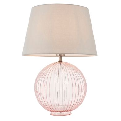 Jemma And Evie Grey Shade Table Lamp With Dusky Pink Ribbed Base