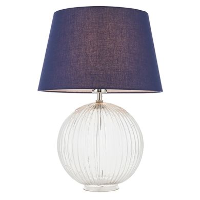 Jemma And Evie Navy Shade Table Lamp With Clear Ribbed Base