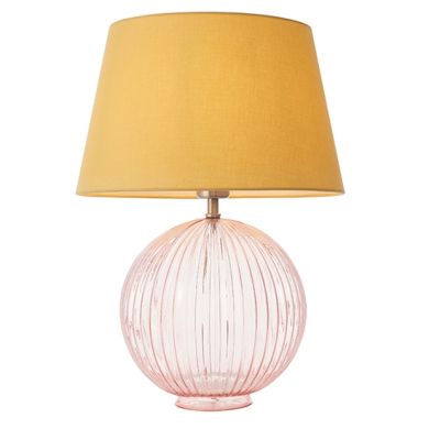 Jemma And Evie Yellow Shade Table Lamp With Dusky Pink Ribbed Base