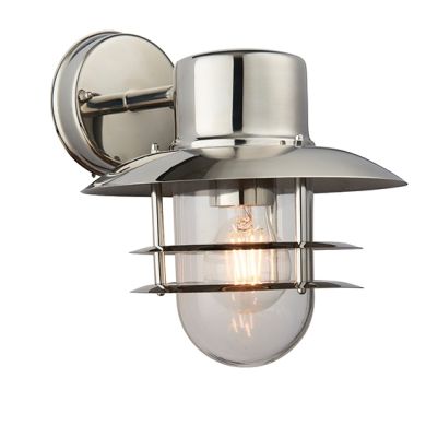 Jenson Clear Glass Shade Wall Light In Polished Stainless Steel