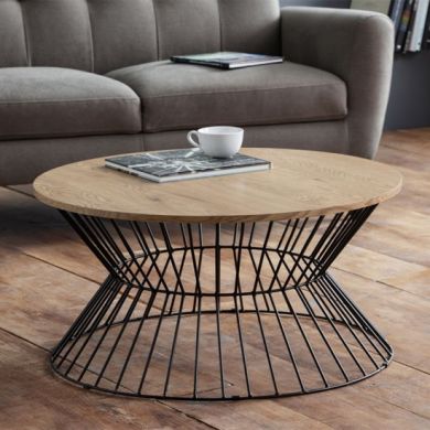 Jersey Round Wire Wooden Coffee Table In Oak