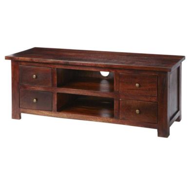 Jaipur Solid Mango Wood TV Stand In Dark Mahogany