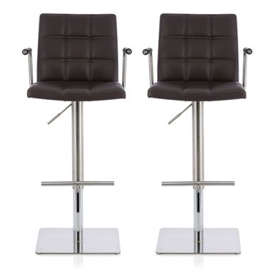 Jonquil Brown Faux Leather Swivel Adjustable Height Bar Stools In Pair
