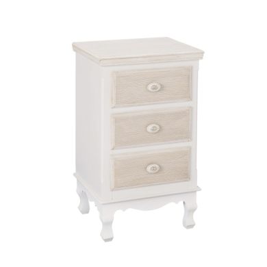 Juliette Wooden 3 Drawers Bedside Table In White And Cream