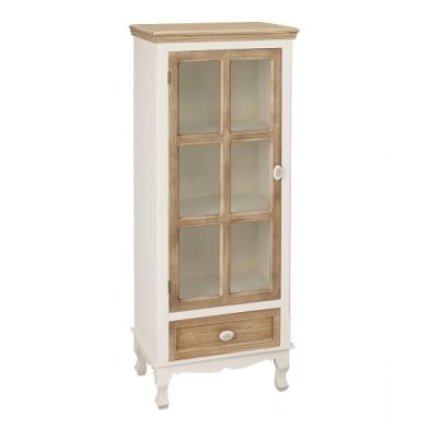 Juliette Wooden Display Unit In Cream And Oak With Glass