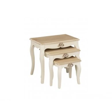 Juliette Wooden Nest Of Tables In Cream And Oak