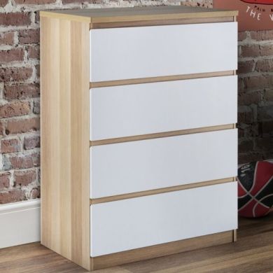 Jupiter Wooden Chest Of Drawers In White Oak With 4 Drawers