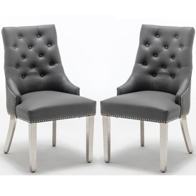 K-Edmundson Grey Faux Leather Dining Chairs In Pair