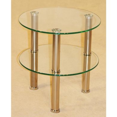 Kansas Round Glass Lamp Table With 2 Shelves And Chrome Legs