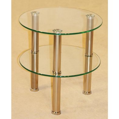 Kansas Round Glass Lamp Table With 2 Shelves And Chrome Legs