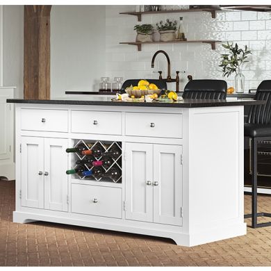 Kearny Wooden Kitchen Island In White With Black Granite Worktop