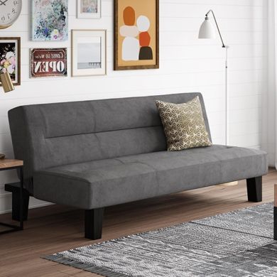 Kebo Velvet Sofa Bed In Grey With Black Wooden Legs