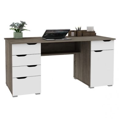 Kentucky Wooden Computer Desk In Dark Oak And Gloss White