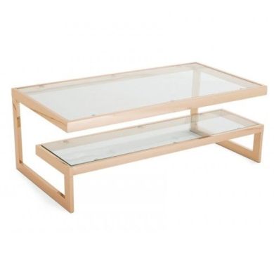 Kera Clear Glass Top Coffee Table With Rose Gold Frame