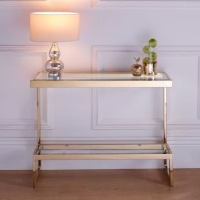 Kera Clear Glass Top Console Table With Rose Gold Frame