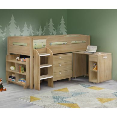 Kimbo Wooden Cabin Bed With Computer Desk In Sonoma Oak