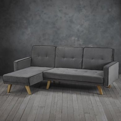 Kitson Velvet Upholstered L-Shaped Sofa In Grey