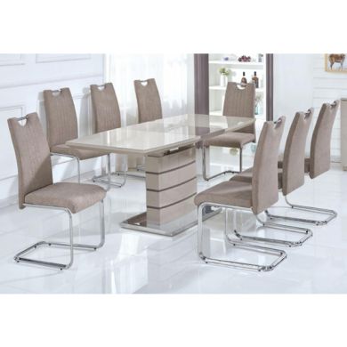 Knightsbridge Extending Dining Set In Cappuccino High Gloss With 6 Chairs