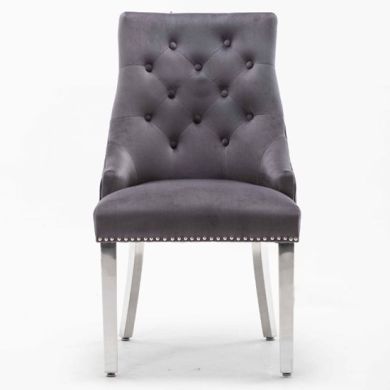 Knightsbridge Knocker Back Velvet Upholstered Dining Chair In Dark Grey