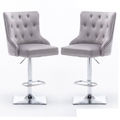 Knightsbridge Light Grey Velvet Gas Lift Bar Stool In Pair