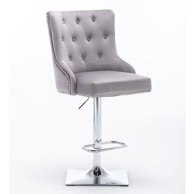 Knightsbridge Velvet Gas Lift Bar Stool In Light Grey