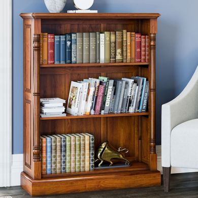 La Reine Low Wooden Open Bookcase In Distressed Light Brown