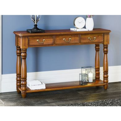 La Reine Wooden 3 Drawers Console Table In Distressed Light Brown
