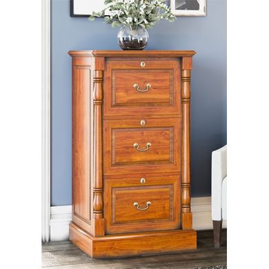 La Reine Wooden 3 Drawers Filing Cabinet In Distressed Light Brown