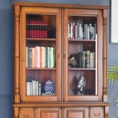 La Reine Wooden 2 Glazed Doors Dresser Top In Distressed Light Brown