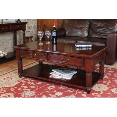 La Roque Wooden 2 Drawers Coffee Table In Mahogany