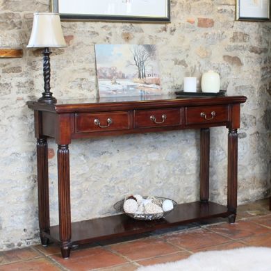 La Roque Wooden 3 Drawers Console Table In Mahogany