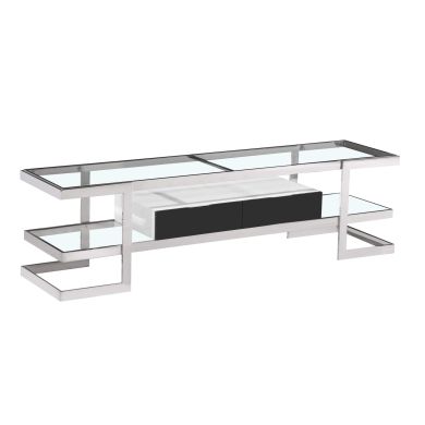 Lagonda Clear Glass TV Stand With White High Gloss Drawer