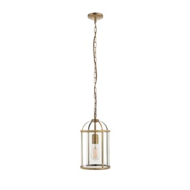 Lambeth Clear Glass Ceiling Pendant Light In Antique Brass