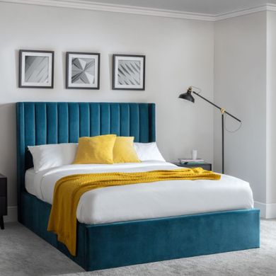 Langham Velvet Storage Super King Size Bed In Teal