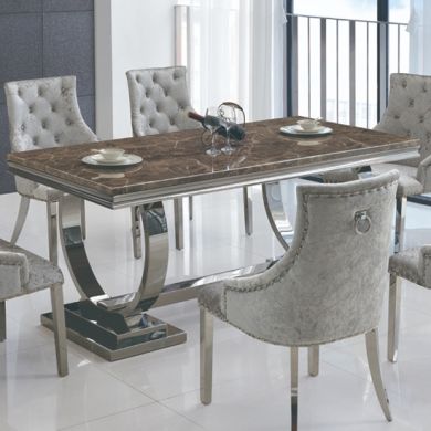 Langa Marble Dining Table In Lacquer With Stainless Steel Base