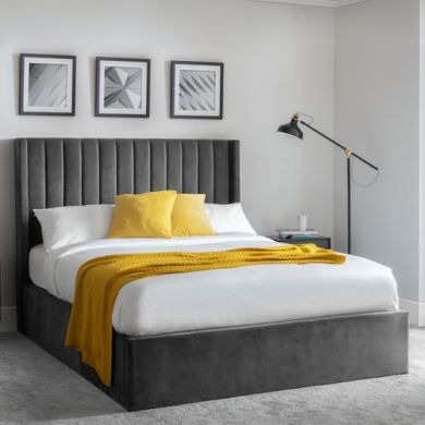 Langham Velvet Storage King Size Bed In Grey