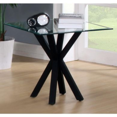 Langley Clear Glass Lamp Table With Black High Gloss Legs