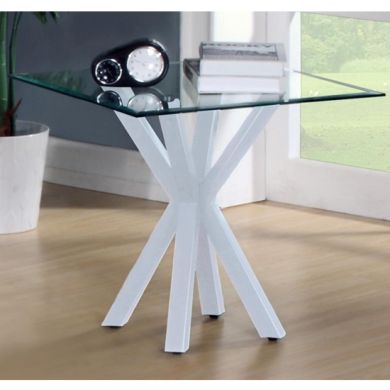 Langley Clear Glass Lamp Table With White High Gloss Legs