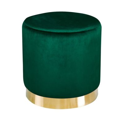 Lara Forest Green Velvet Pouffe With Golden Metal Base