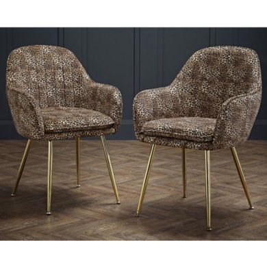 Lara Leopard Print Velvet Upholstered Dining Chairs In Pair