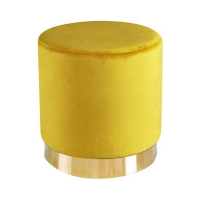 Lara Ochre Yellow Velvet Pouffe With Golden Metal Base