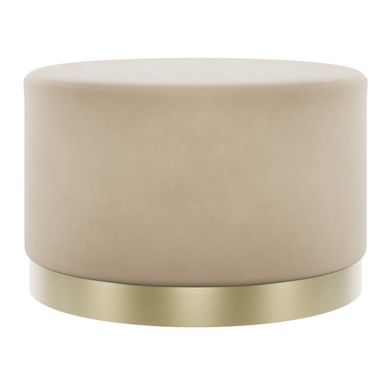 Lara Large Round Velvet Pouffe In Beige With Brushed Gold Base