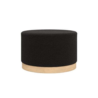 Lara Large Boucle Fabric Pouffe In Black With Natural Base