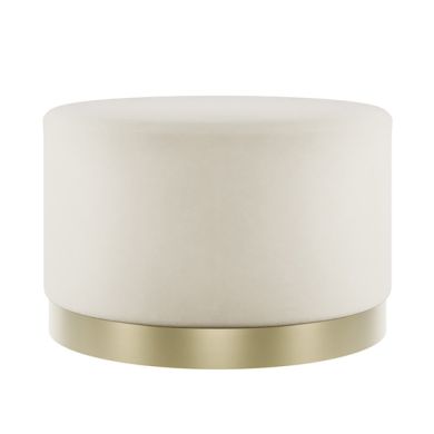Lara Large Round Velvet Pouffe In Cream With Brushed Gold Base