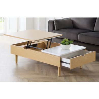 Latimer Lift-up Wooden Coffee Table In High Gloss White And Oak