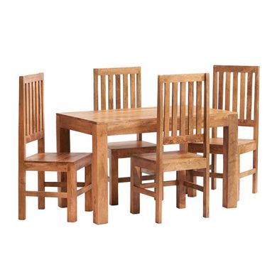 Toko Solid Mango Wood Dining Table With 4 Chairs In Light Mahogany