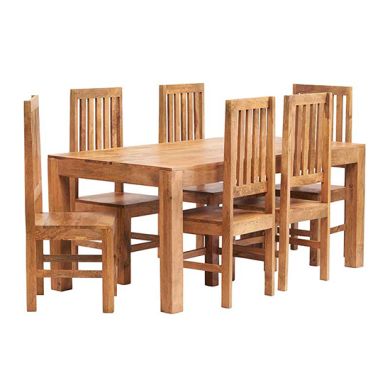 Toko Solid Mango Wood Dining Table With 6 Chairs In Light Mahogany